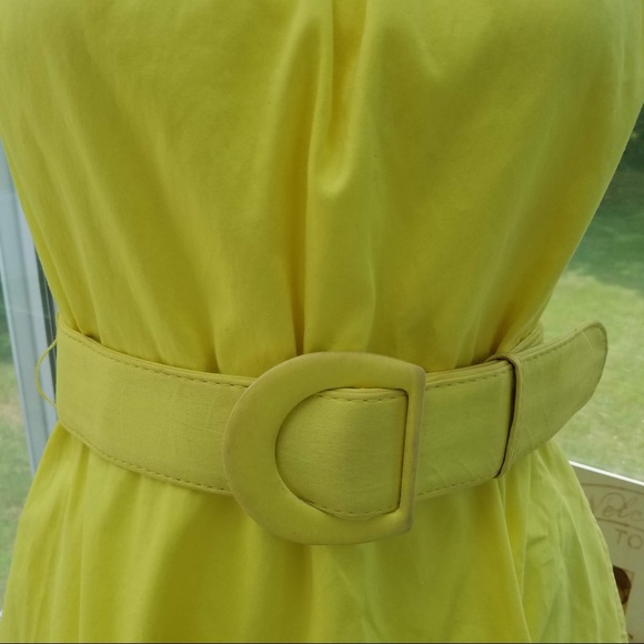 Belted Yellow Cap Sleeve A-Line Cotton Drees - Picture 5 of 7